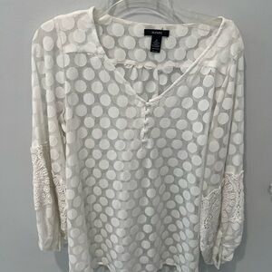 Alfani White 3/4 Sleeve Relaxed Sheer Polka Dot Blouse
